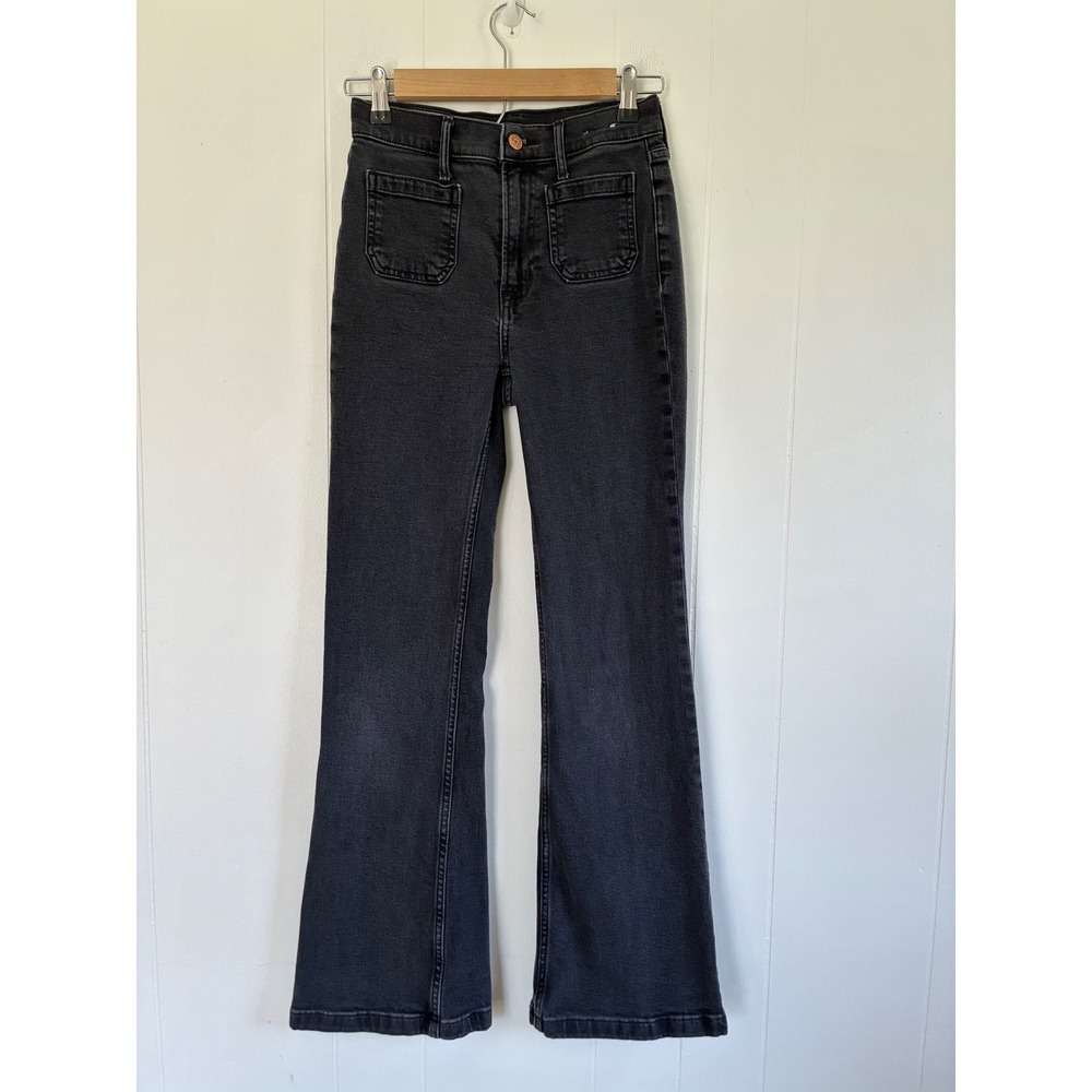 Gap 70s Flare High Rise Jeans Black Washed Patch Pocket‎ Denim Festival 25 0R